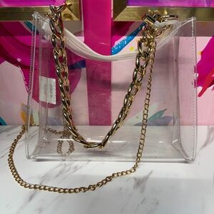 Clear Tote Bag with Gold Chain